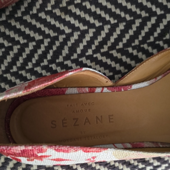 Sezane Pink and White Floral Flats 38 - Picture 2 of 3